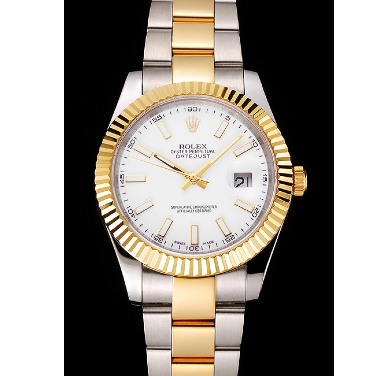 Rolex copies cheap Case Stainless Swiss Tone Rolex Datejust Gold White Steel Dial Two Bracelet 0713